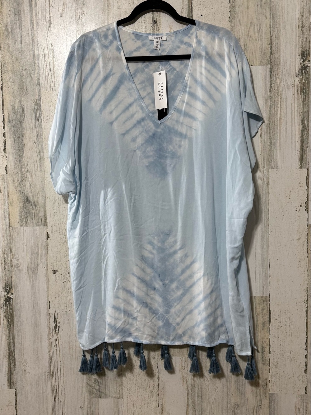 Tribal Light Blue Tie-Dye Tassel Swim Coverup